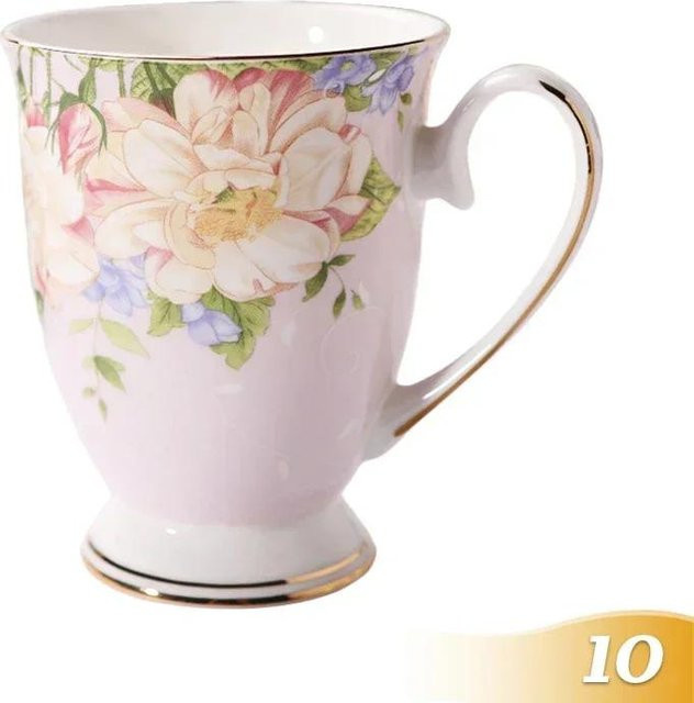 Yiran Furniture Vintage Knochenporzellan Kaffeetasse mit floralem Design, Keramiktasse in Mehrfarbig, 350 ml - Bild 1