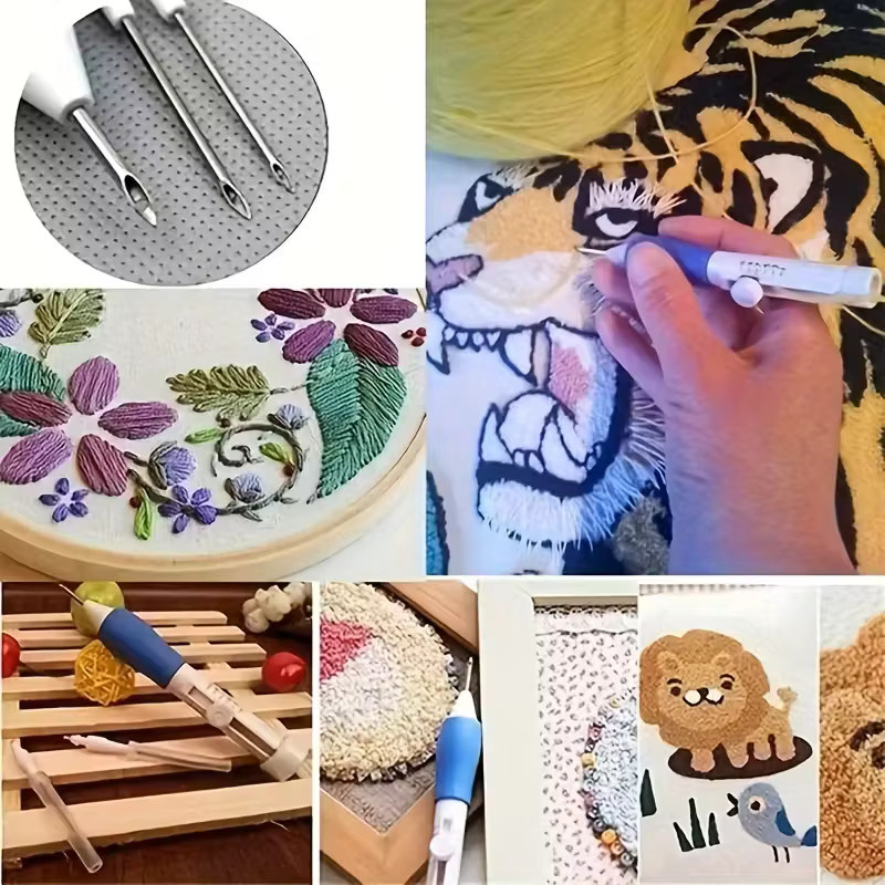 Sticknadel-Set mit blauem Griff aus Kunststoff inklusive verschiedener Nadeln zum Nähen und Stricken - Bild 2