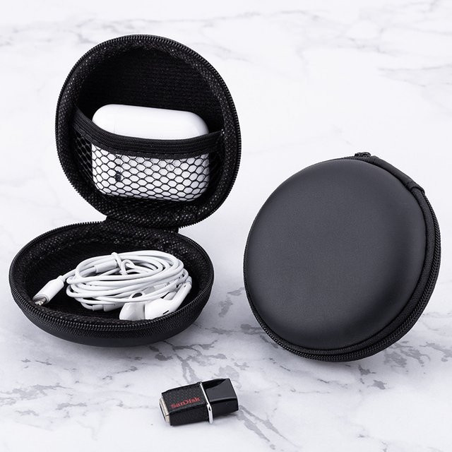 2 Stück vaiquela Kopfhörer-Aufbewahrungsbox aus PU Leder, tragbare Mini Hartschalen-Tasche für Kopfhörer, Zubehör, Ohrhörer, Speicherkarten und USB-Kabel in Schwarz - Bild 1