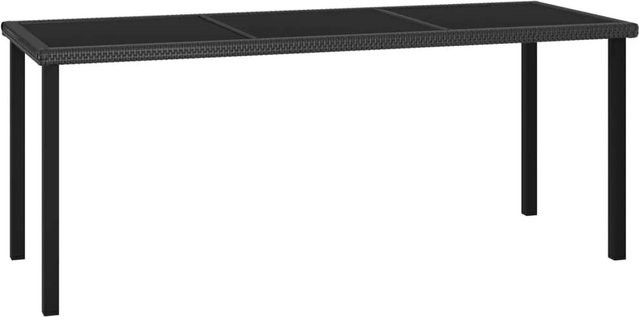 Furnicato Garten-Esstisch aus Poly-Rattan und gehärtetem Glas in Schwarz, B/T/H: 180 x 70 x 73 cm - Bild 1