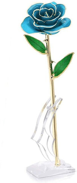 Shoemst Goldene Rose in Hellblau mit langem Stiel und Ständer in Geschenkbox - Bild 1