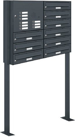AL Briefkastensystem für 9 Parteien, freistehend, grau, B/H/T: 84,6 x 150 x 27,5 cm - Bild 1