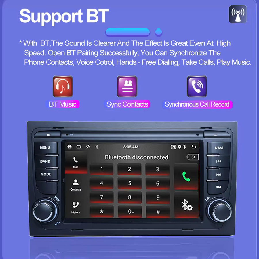 Icreative Android Autoradio mit Carplay und GPS für Audi A4 B6 B7 S4 RS4 sowie Seat Exeo, 2Din Multimedia Video Player Stereo in Schwarz - Bild 4