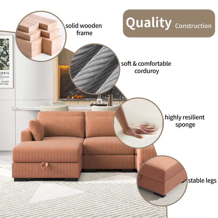 Comanlai Modernes Ausziehbares Polstersofa in Orange mit Schlaffunktion und Armlehnen - Bild 5