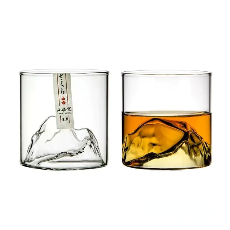 Japan 3D Mountain Whiskey Glas mit Gletscher-Design in einer Holzgeschenkbox, transparentes Old Fashioned Rock Glass für Whiskey und Wodka - Bild 3