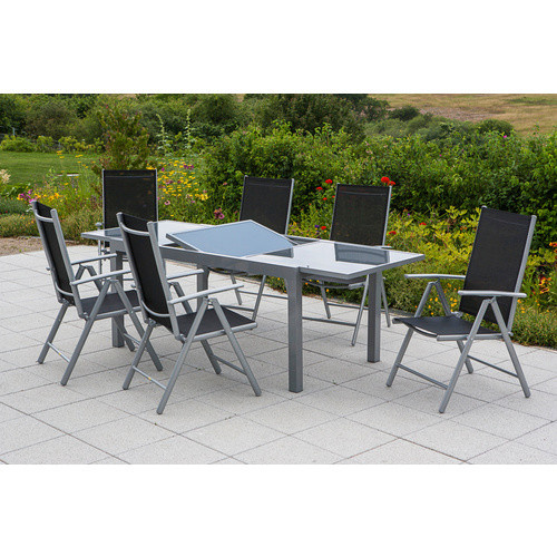 Merxx Gartenmöbelset Amalfi in Schwarz aus Aluminium mit 6 Sitzplätzen und ausziehbarer Tischplatte - Bild 1