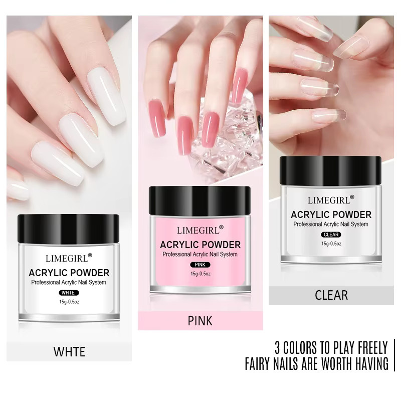 Limegirl Acrylpulver-Set, Rosa Weiß Transparent, 40 ml Flüssigkeit, 45 ml Pulver - Bild 2