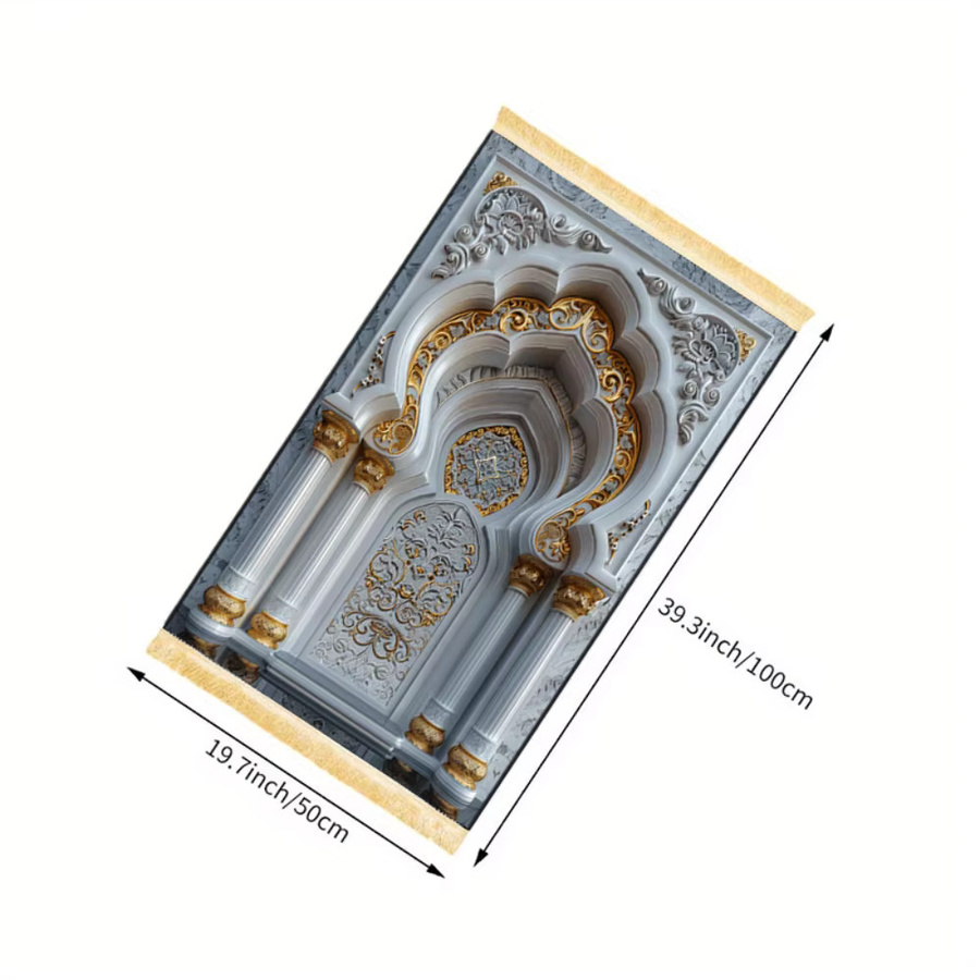 VIKAMA Islamischer Gebetsteppich mit 3D-Effekt aus Polyester in Multicolour, Tragbare Muslimische Salah-Matte im Orientalischen Design - Bild 2