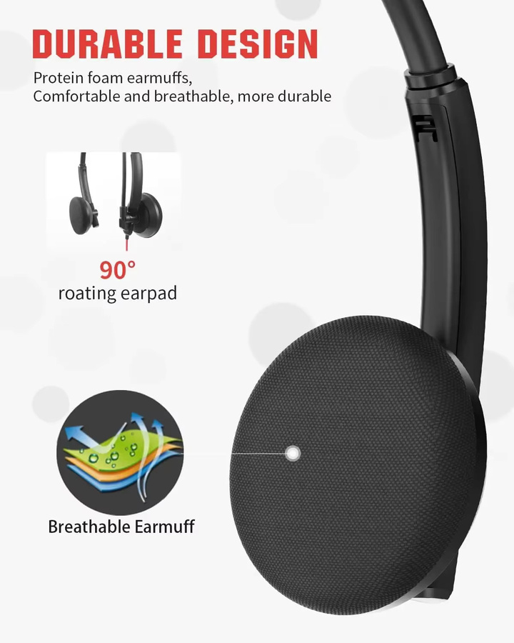 NUBWO HW03 USB-Headset in Schwarz mit geräuschunterdrückendem Mikrofon und Inline-Bedienelementen für PC und Mac - Bild 5