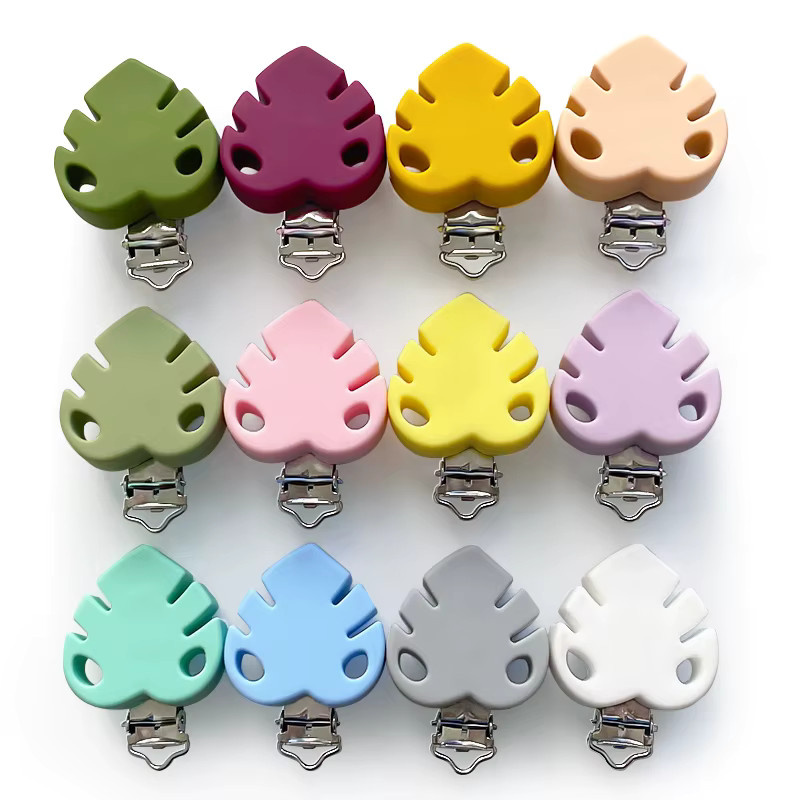 3er Set Lcmombay Silikon Blatt Schnuller Clips in Multicolour, BPA-frei Schnullerhalter Kette Zubehör - Bild 2