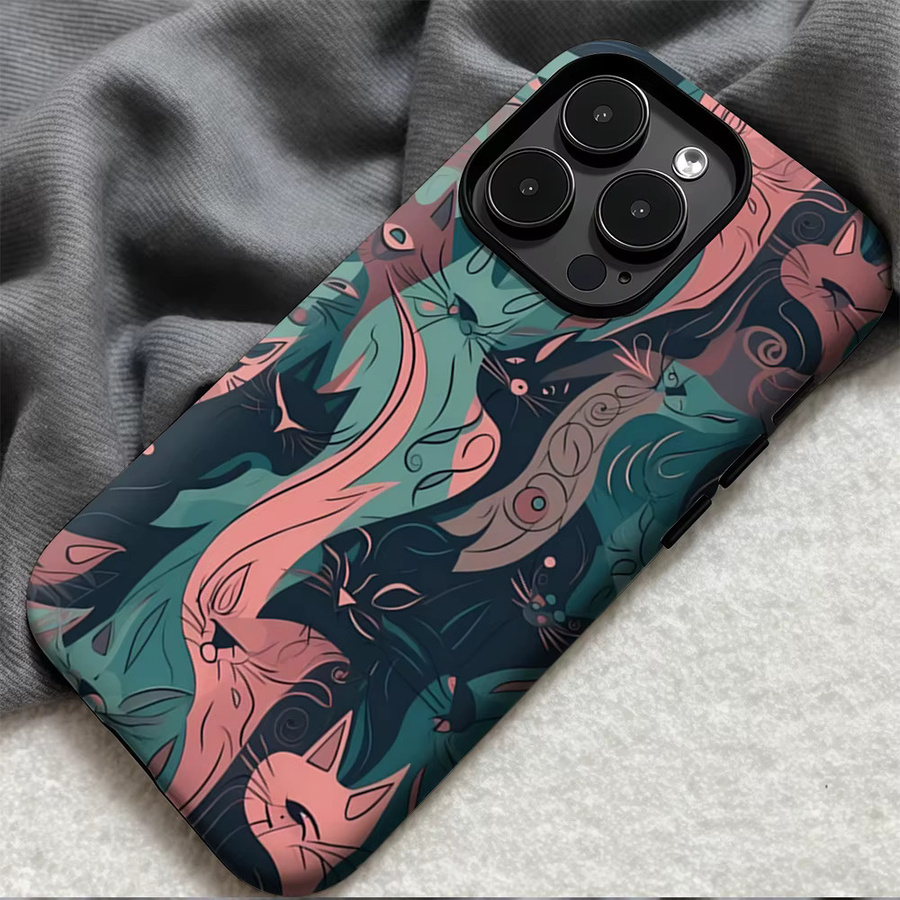 Potdemiel Handyhülle mit blaugrünem rosa Katzen-Wirbel Design für iPhone 17 16 15 14 13 Pro Max Plus Tough Case - Bild 5