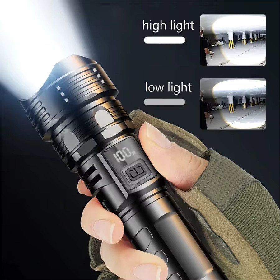 KDULIT USB wiederaufladbare LED-Taschenlampe in Schwarz mit 1000 lm, zoombare wasserdichte Outdoor-Taschenlampe aus Aluminium für Camping und Wandern - Bild 5
