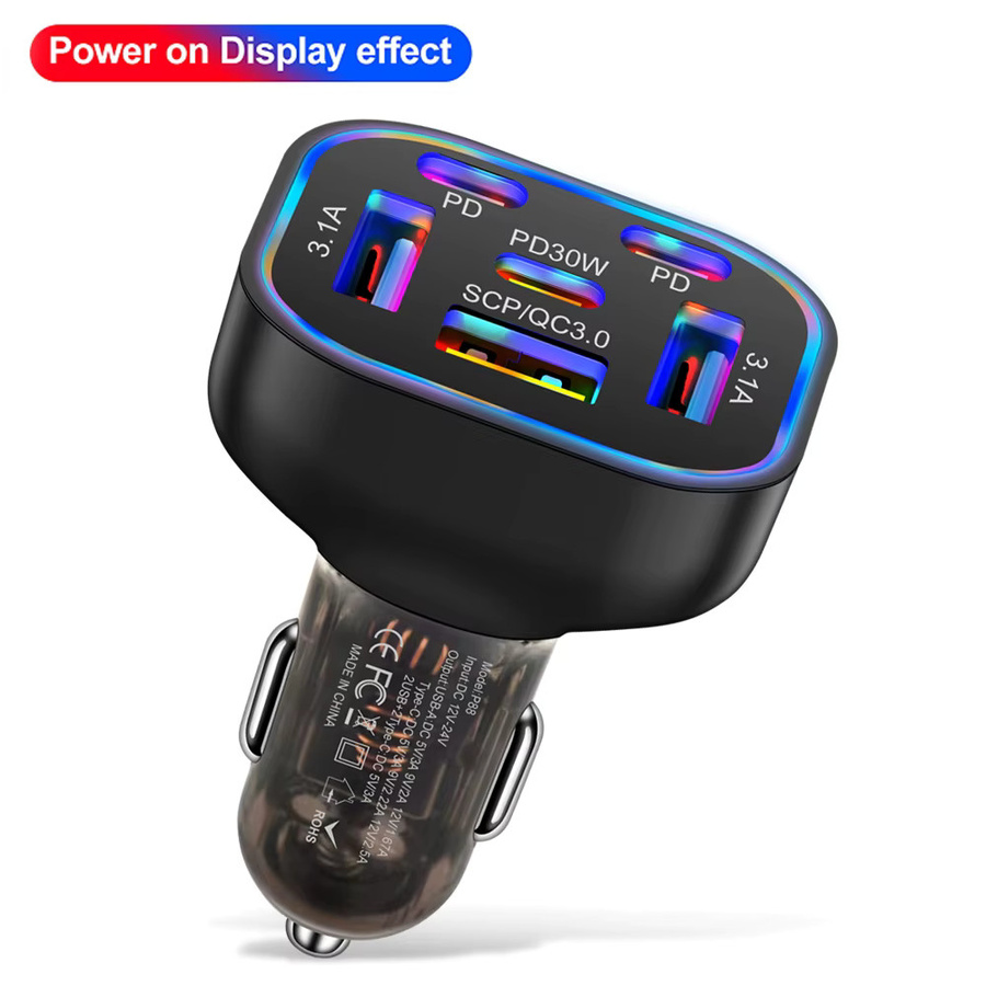 6in1 Autoladegerät mit 3 USB-Anschlüssen und 3 Typ-C Schnelllade-Ports in Multicolor für iPhone, Samsung und Xiaomi - Bild 5