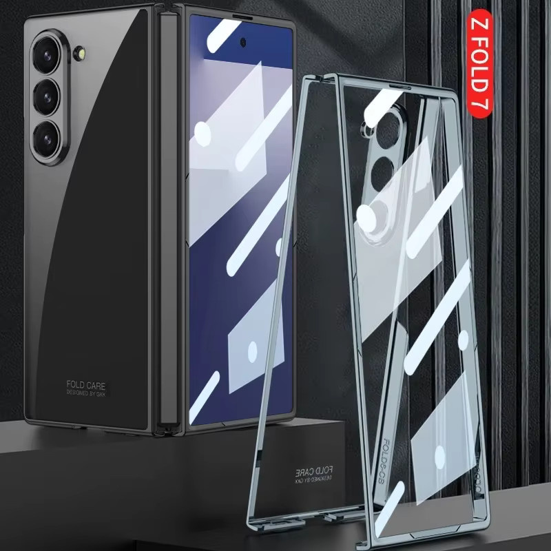 Stoßfeste Schutzhülle mit Scharnierschutz und Shell Film Galvanik für Samsung Z Fold 7, Z Fold 6 und Z Fold 5G in Transparent und Schwarz - Bild 4