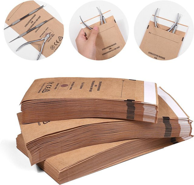 Sterilisationsbeutel aus braunem Kraftpapier mit Druckverschluss für Maniküre und trockene Hitze - Bild 1