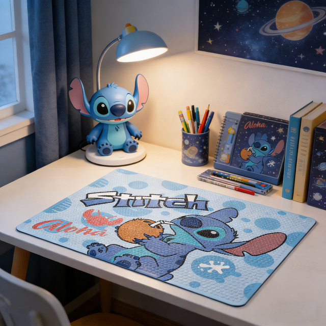 Potdemiel Stitch Diamant-Kunst Tischset für Kinder, blau, wasserdichtes PVC-Tischset mit Cartoon-DIY-Muster - Bild 1