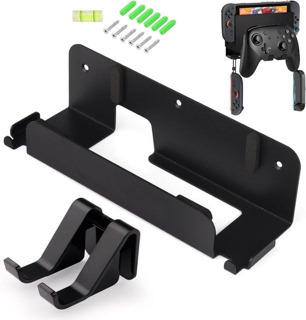 Aolion Wandhalterung für Switch 1/2 mit Controller-Haken und vertikalem Ständer in Schwarz - Bild 1