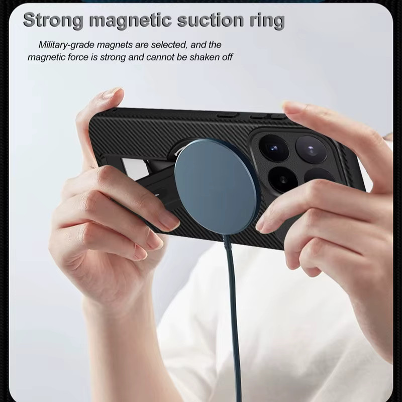 Magnetische Schutzhülle mit Kohlefaser-Muster und Standfunktion für Xiaomi 17T Pro und Xiaomi 17 5G in Schwarz und Lila - Bild 5