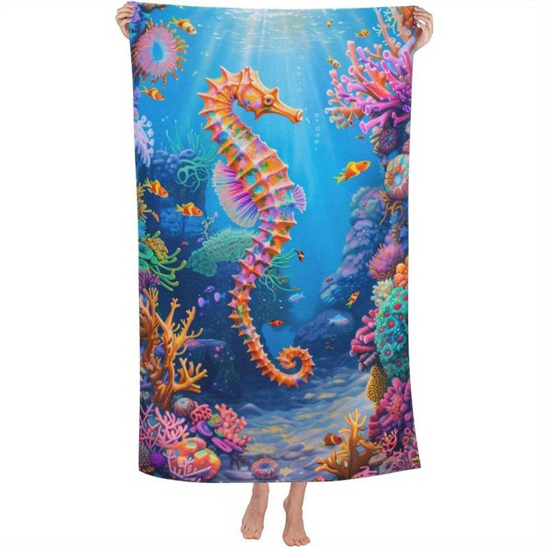 Strandtuch Creative Man mit Unterwasser Seepferdchen und Korallen Druckmuster in Weiss und Multicolour, Breite: 40 cm, Höhe: 60 cm - Bild 4