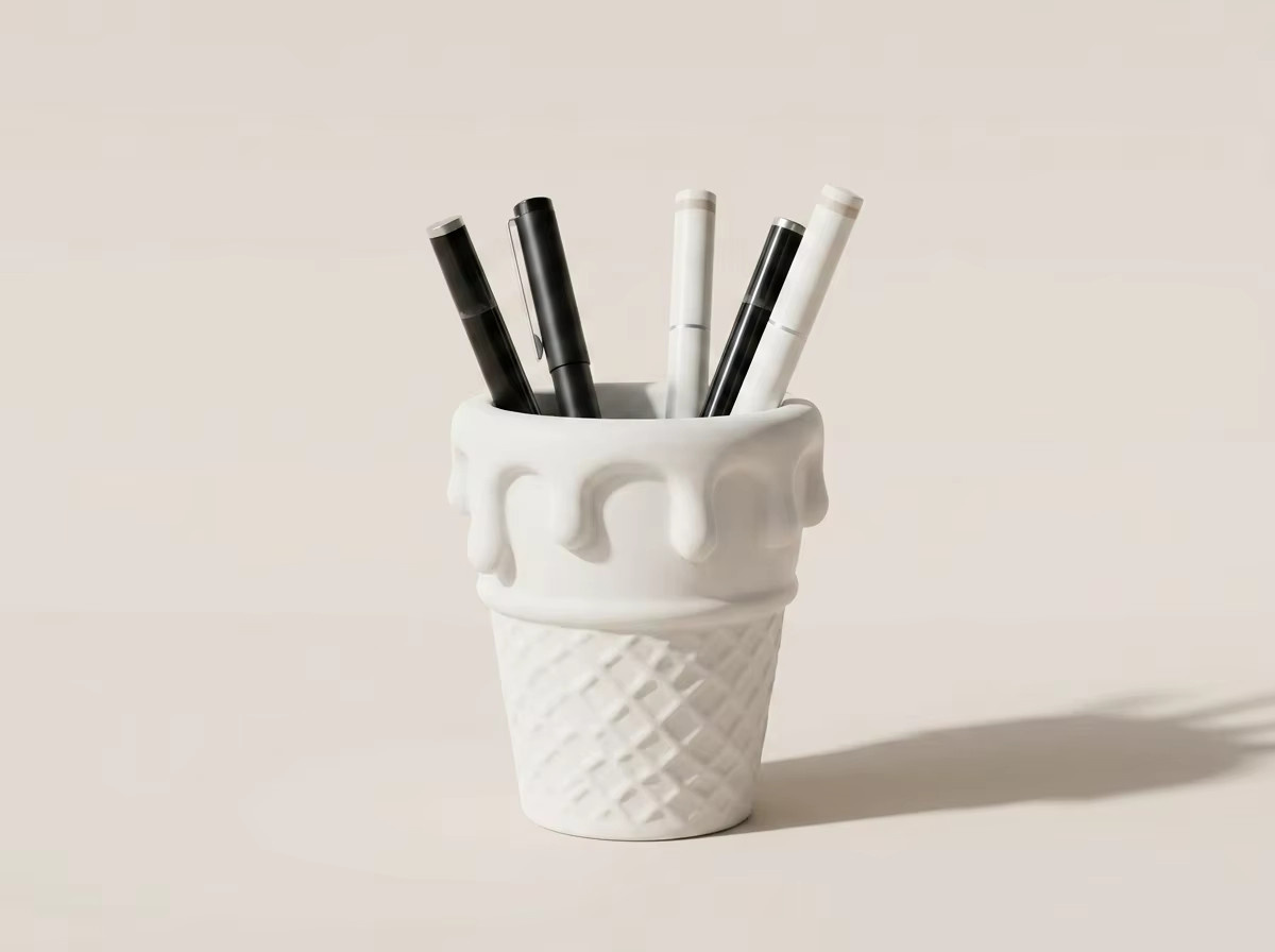 Kreativer Stifthalter in Eistüten-Form, weißer 3D-gedruckter Schreibtisch-Organizer für Schüler und Studenten - Bild 2