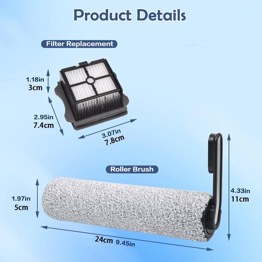 Tineco Ersatzteil-Set für Floor One S5, S5 Combo, S5 Pro Combo und S5 Extreme mit 2 Bürstenrollen und 2 Filtern - Bild 2