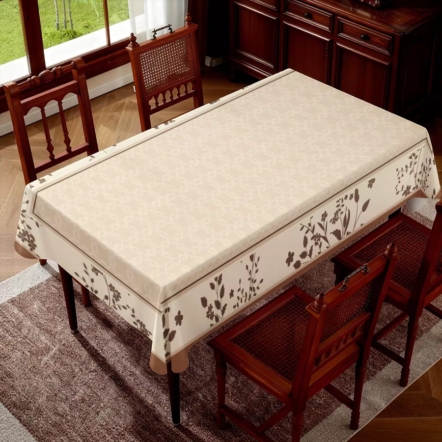 VIKAMA Tischdecke im Landhausstil mit floralem Muster, wasserabweisend und ölbeständig, beige, rechteckig - Bild 2