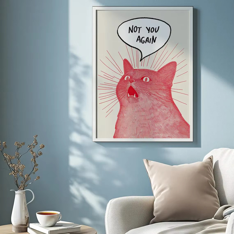 Not You Again Katzen-Poster von SHENCHEN, lustiger Illustrationsdruck im Comic-Stil als Wandkunst für Tierliebhaber - Bild 3