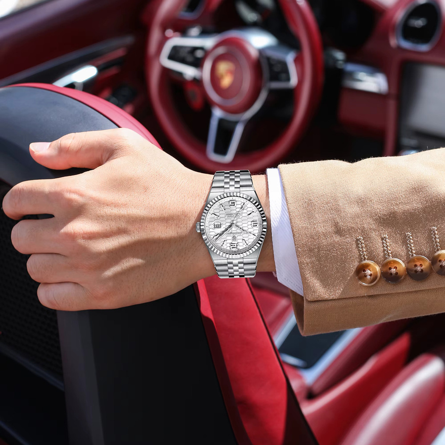 POEDAGAR Armbanduhr Quarz, Edelstahl, Schwarz, Herren - Bild 6