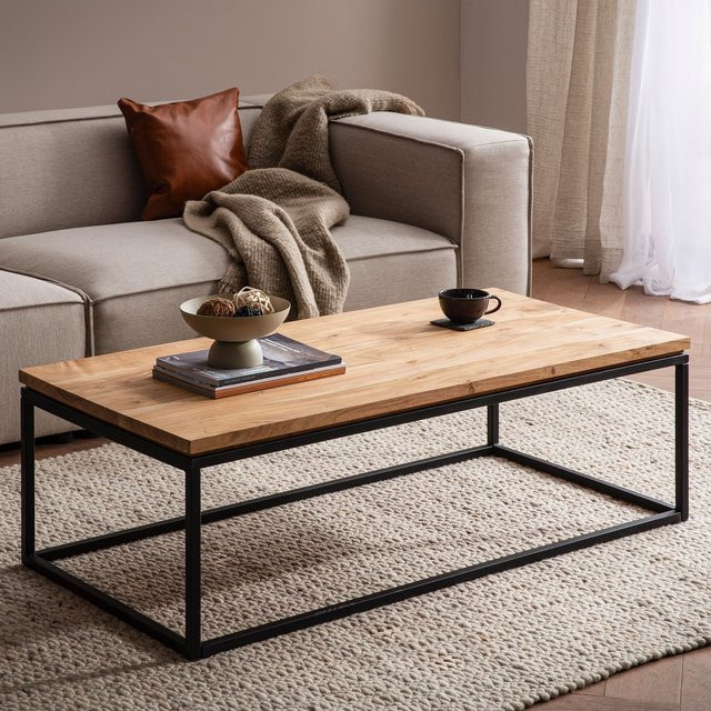 Couchtisch Finebuy aus Akazie Massivholz in Braun im Industrial Design, B/T/H: 120 x 60 x 40 cm - Bild 1