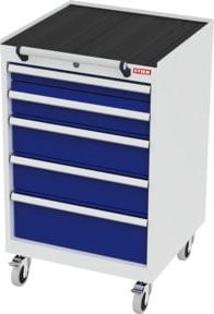 STIER Mobiler Schubladenschrank aus Stahl mit 5 Schubladen, B/T/H: 60,0 x 57,5 x 99,0 cm, lichtgrau/enzianblau - Bild 1