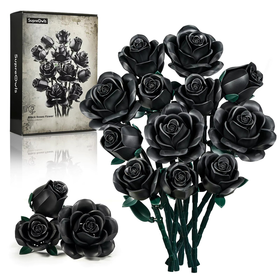 SupreOwls Künstliche Rosen Baustein-Set in Schwarz und Lila für gotische Dekorationen - Bild 2