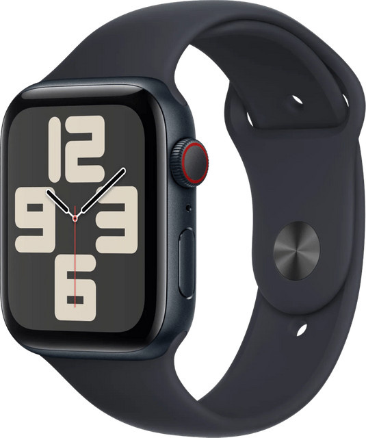 Apple Watch SE (2022) Smartwatch 2. Gen mit GPS und Cellular, 44 mm, Aluminium, Sportarmband M/L, Mitternacht/Schwarz - Bild 1