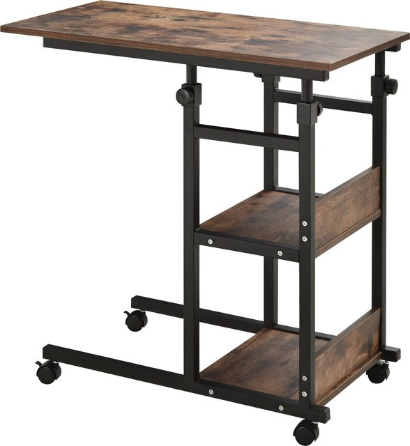 HOMCOM Beistelltisch mit Rollen und 2 Regalen, höhenverstellbar, Schwarz oder Braun, Metall, B: 80 cm, T: 40 cm, H: 72-82 cm - Bild 1