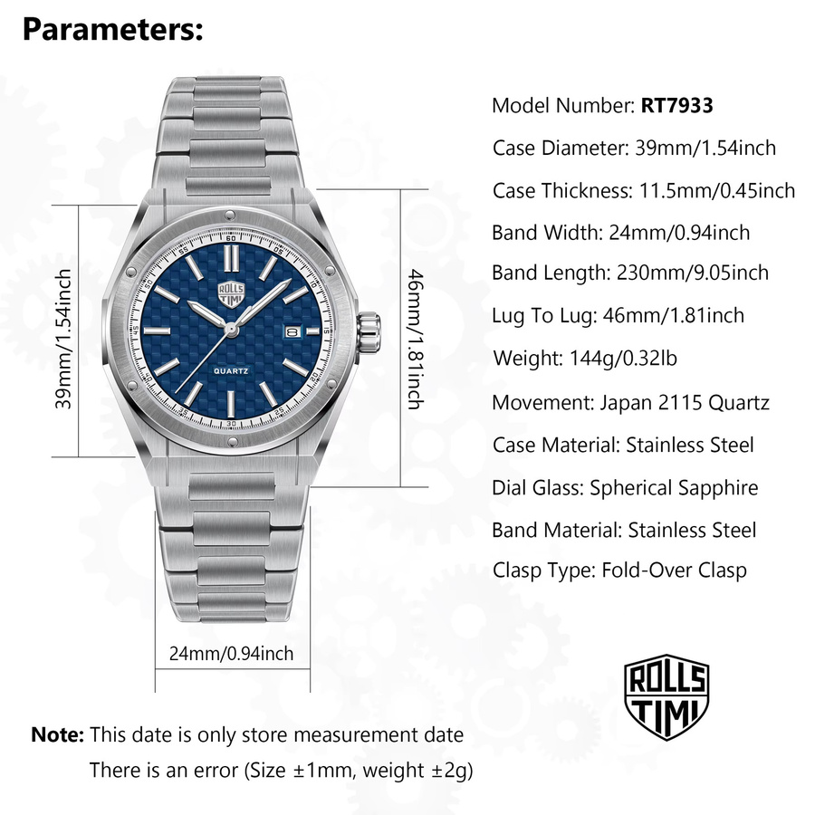 RollsTimi Armbanduhr, Quarz, Edelstahl, Saphirglas, Blau, Herren - Bild 6