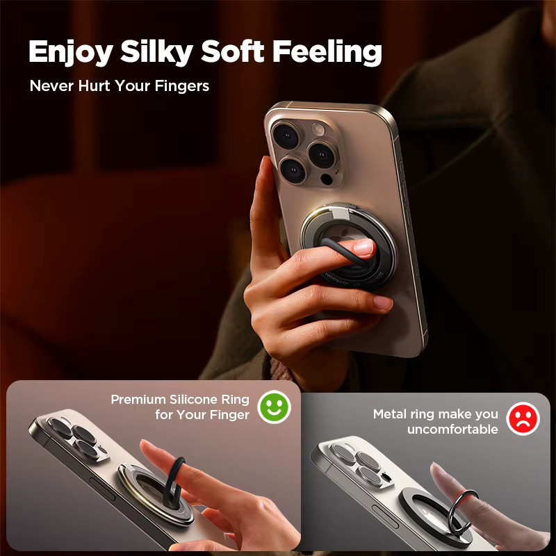 Joyroom Magnetischer Ring-Telefonhalter aus Silikon mit drehbarem Ringständer für iPhone 12 bis 16 Serie in Schwarz oder Weiß - Bild 5