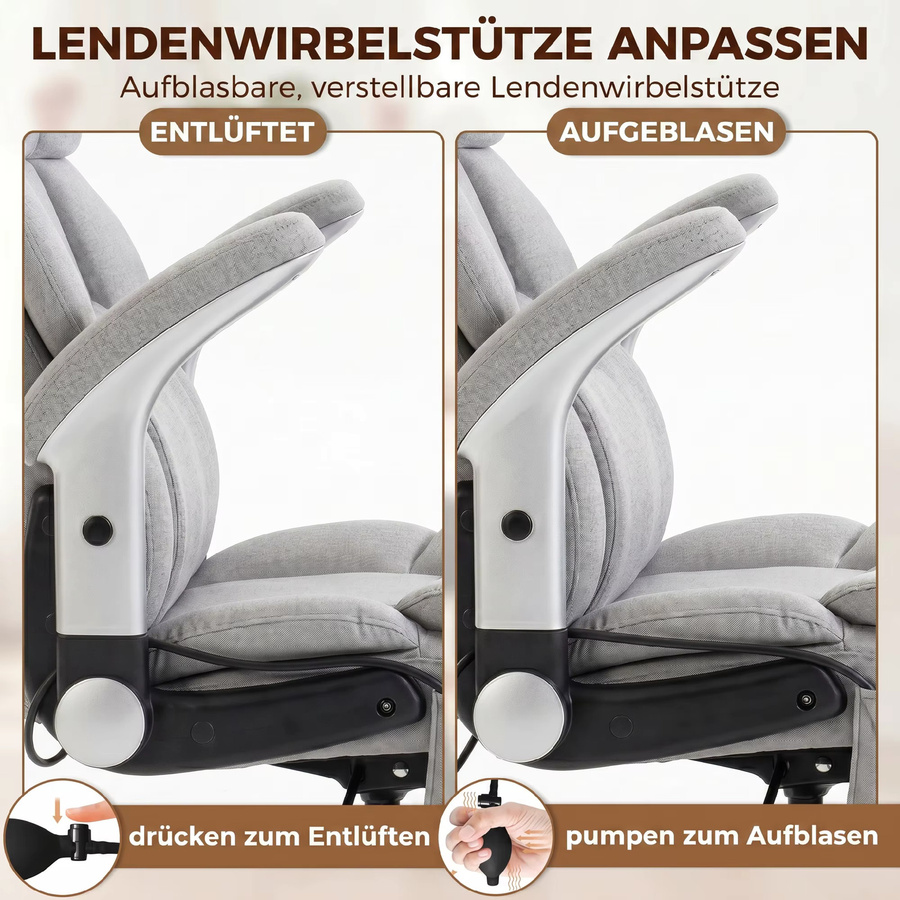 HOMCOM Ergonomischer XXL Chefsessel in Hellgrau mit hochklappbaren Armlehnen und Airbag-Lendenstütze - Bild 3