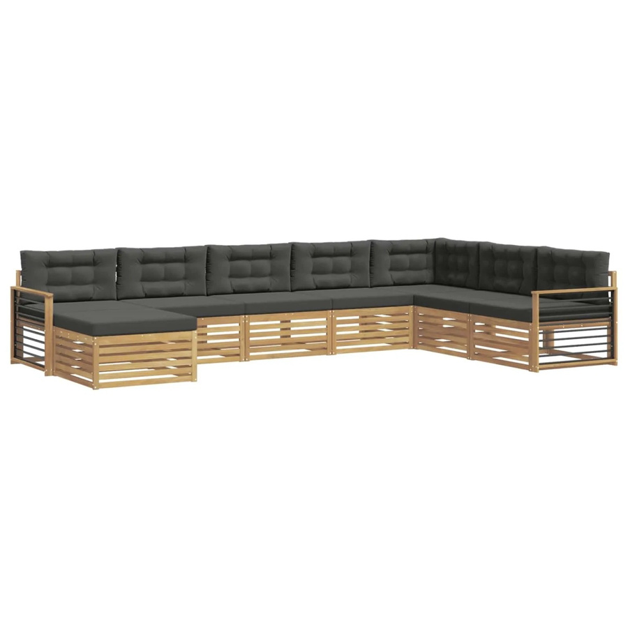 vidaXL Outdoor-Sofagarnitur in L-Form aus Akazienholz mit Kissen, 8-teiliges Set, Weiß und Anthrazit - Bild 2