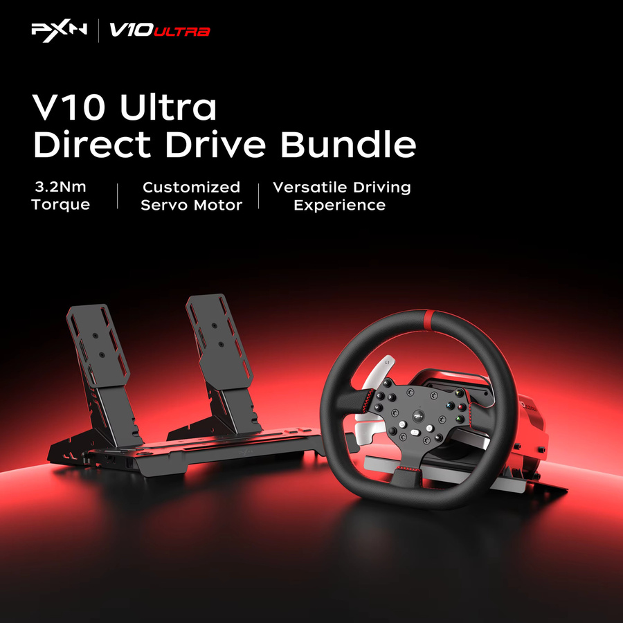 PXN V10 Ultra Direct Drive Lenkrad-Set in Schwarz mit 3,2Nm Force-Feedback, Hall-Effekt-Pedalen und 4-Paddel-Design für PC, PS4 und Xbox - Bild 2