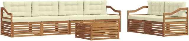 vidaXL Outdoor-Sofagarnitur aus Akazienholz mit Kissen, 7-teilig, Natur und Creme - Bild 1