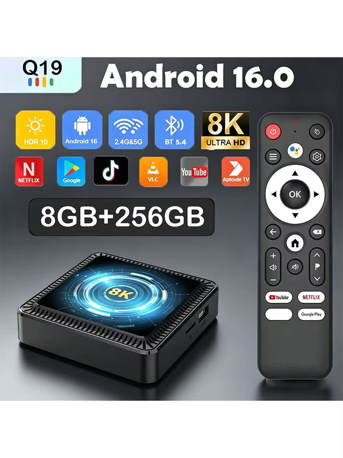 Android 16 TV Box Q19 Media Streamer in Schwarz mit 8K Ultra HD, Allwinner H618, 8GB RAM, 256GB Speicher und Bluetooth 6.0 inklusive Google Sprachassistent - Bild 7