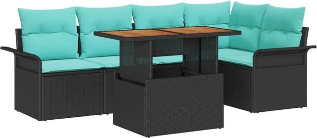 vidaXL Garten-Sofa-Set aus Poly-Rattan mit Speicherfunktion, 6-teilig, Schwarz und Türkis - Bild 1