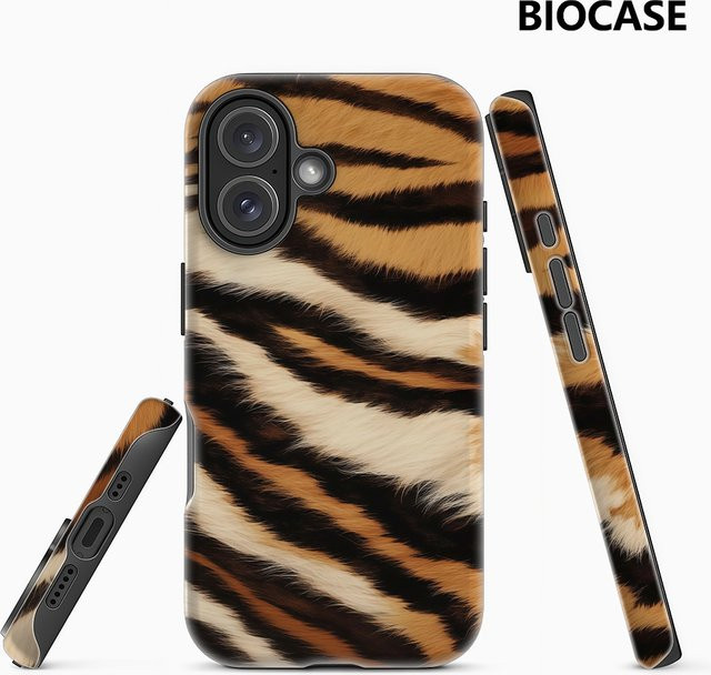 Tiger Print Handyhülle für iPhone 17 16 15 14 13 12 Pro Max Plus mit doppelschichtiger Rückseite in Multicolour - Bild 1