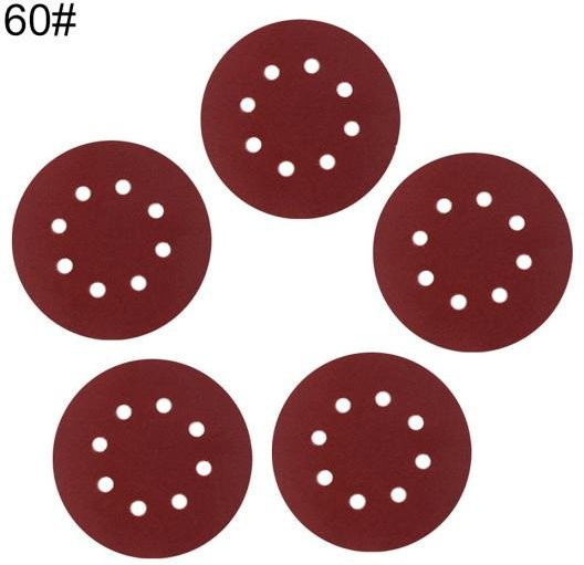 DYS TOOL SHOP 5 Stück Polierschleifpapier Set, rund, Durchmesser: 12,5 cm, 8 Löcher, Körnung 40-240, Farbe: Rot, für Metall und Holz - Bild 1