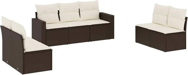 vidaXL 7-teilige Garten-Sitzgruppe in L-Form aus braunem Polyrattan mit UV-beständigen Kissen und pulverbeschichtetem Stahlgestell - Bild 1