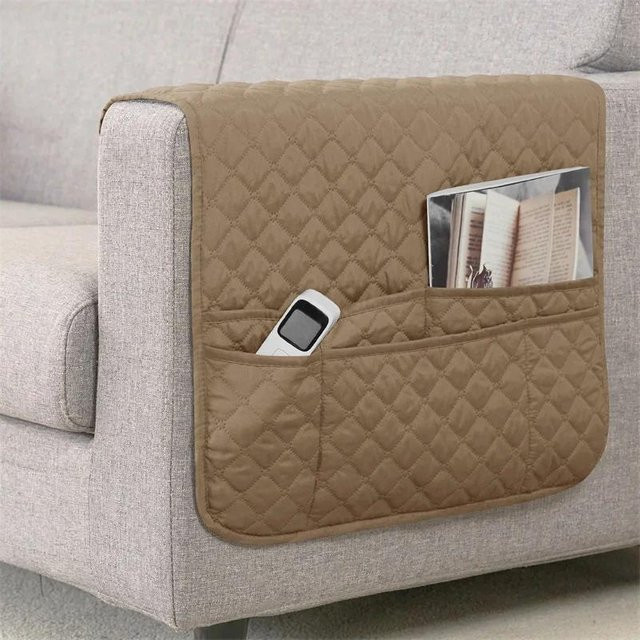 Sofa Armlehnen Organizer von Yiran bag in Braun mit 5 Taschen und Getränkehalter, Hängende Aufbewahrungstasche für Couch und Sessel, B/H: 50 x 90 cm - Bild 1