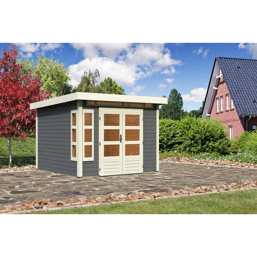 Karibu Holz-Gartenhaus Kastberg mit Flachdach in Terragrau, B/T: 270 x 270 cm - Bild 2