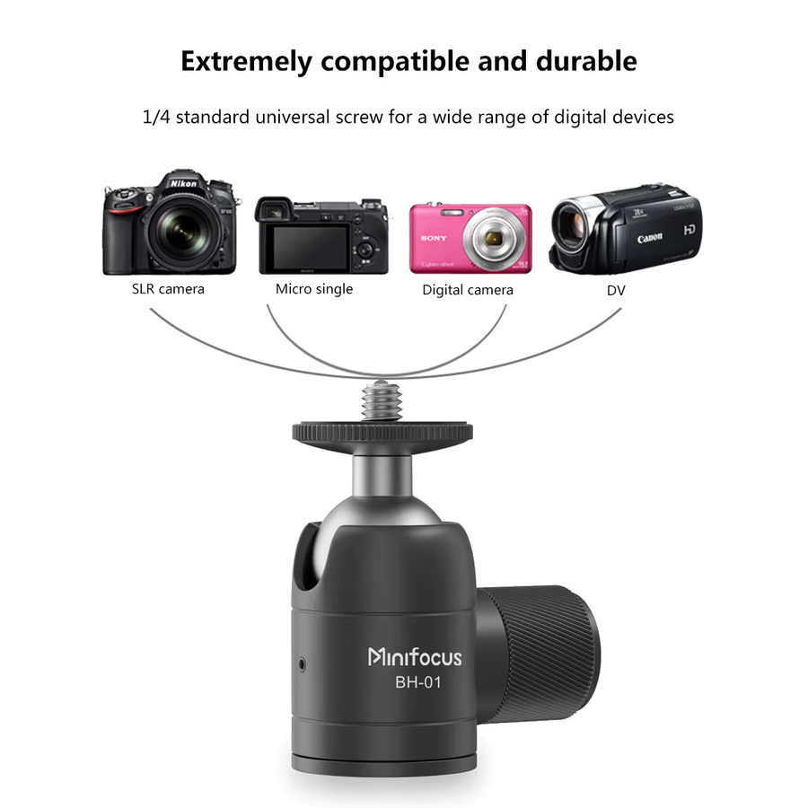 MINIFOCUS Mini-Kugelkopf mit 1/4 Zoll Schraube, 360 Grad drehbarer Stativkopf in Schwarz für LED-Licht, Stativ, Einbeinstativ, Schieber und Digitalkameras - Bild 3