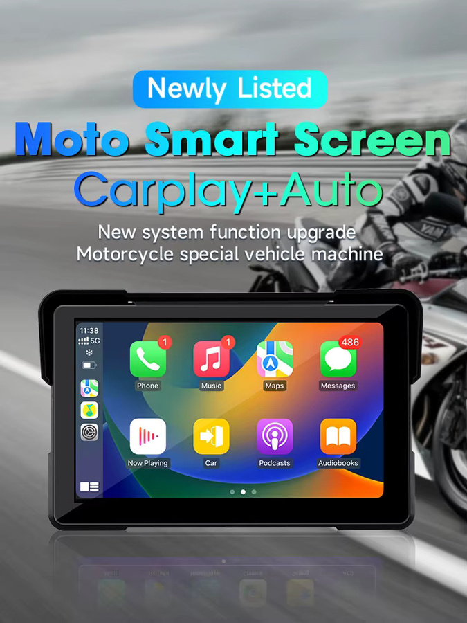 JMCQ Motorrad DashCam mit GPS Navigation, Wireless CarPlay und Android Auto, wasserdichte Dual-Lenk Kamera mit Bluetooth und Touchscreen, Schwarz - Bild 6