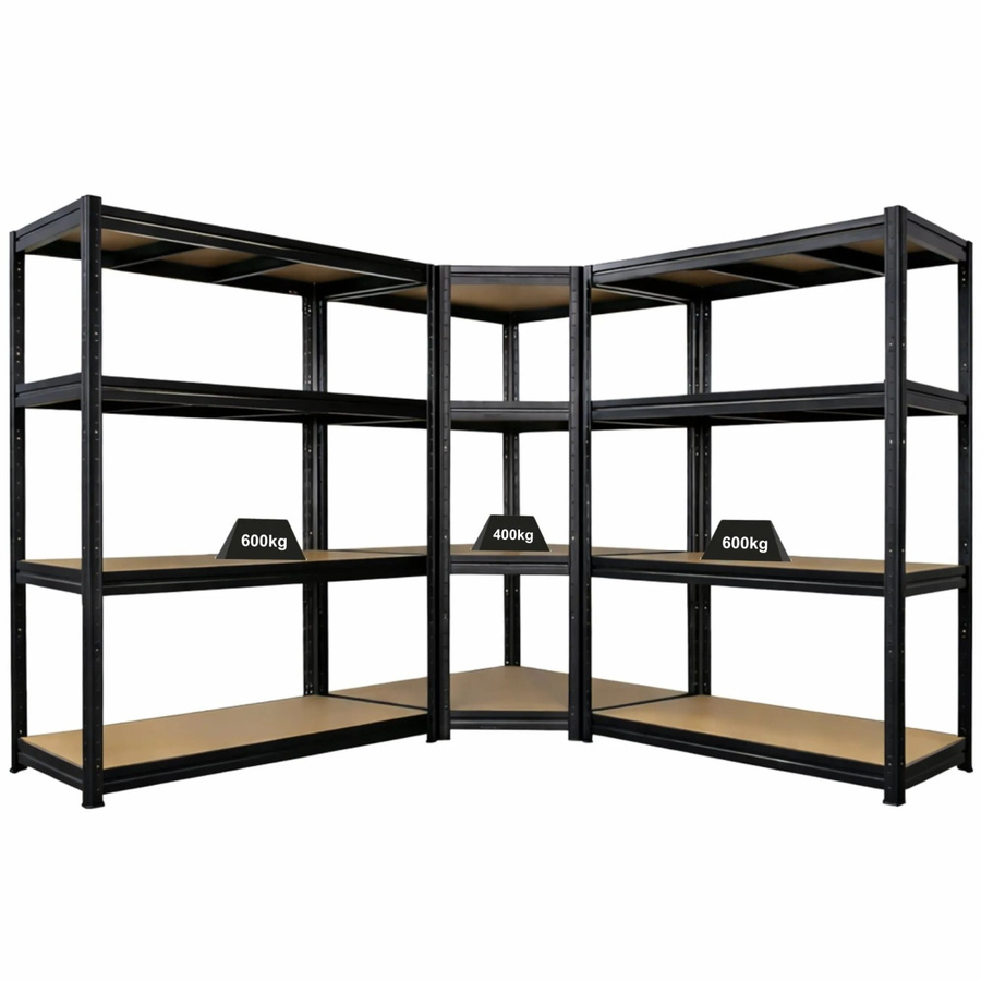 PROREGAL DINO Schwerlastregal-Set aus Metall in Schwarz bestehend aus 1x Eckregal und 2x Schwerlastregal mit einer Fachlast von 400 kg, B/T/H: 180 x 90 x 60 cm und B/T/H: 180 x 160 x 60 cm - Bild 2