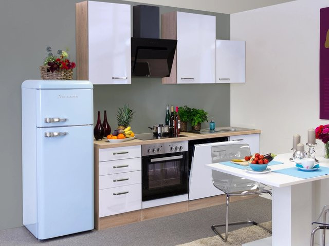 Flex-Well Exclusiv Küchenzeile Valero in Hochglanz Weiß und Sonoma Eiche, Breite: 220 cm, Tiefe: 60 cm - Bild 1